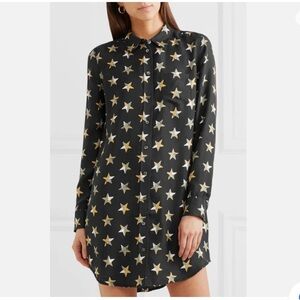 Equipment Femme Dress Women XS Black Brett Star Print Silk Shirt Dress